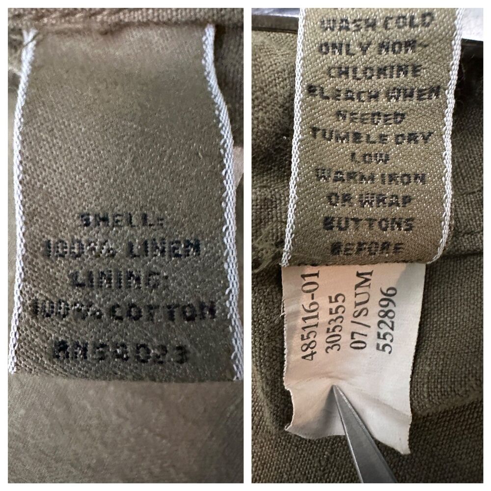 VTG 00s Y2K Banana Republic Garment Dyed Olive Green Linen Field Jacket Men's XL - Picture 12 of 15